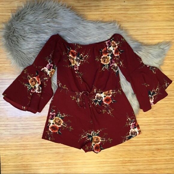 🎉HP! 🎉 Haute Rogue Red Floral Romper - Picture 11 of 14